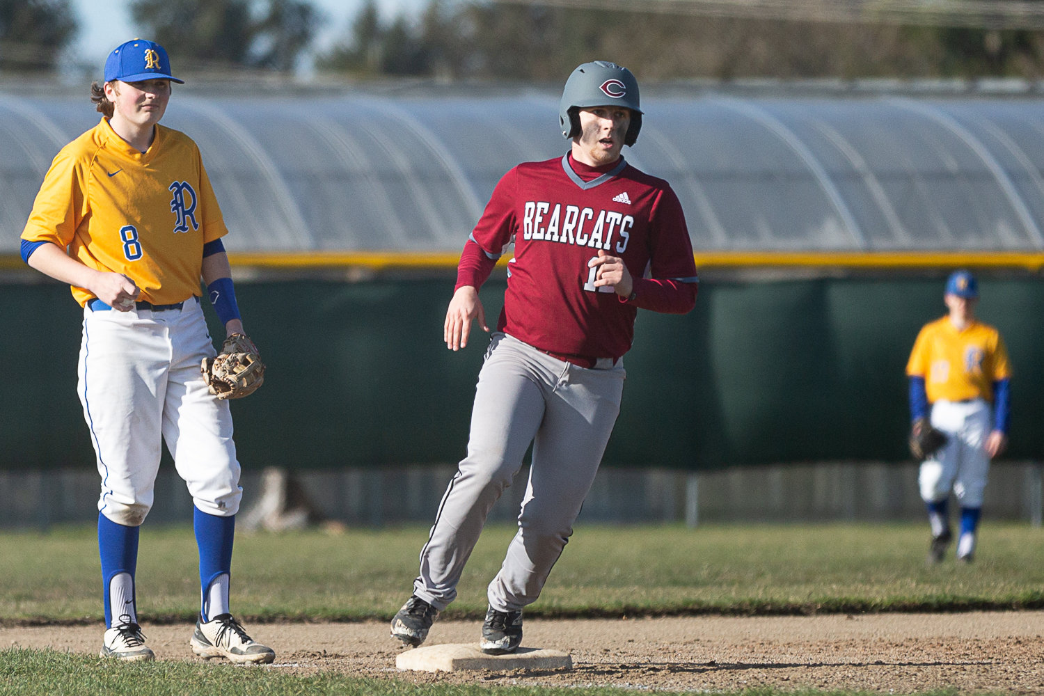 W.F. West's Hunter Niemi rounds third against Rochester at Heinz-Rotter Field March 21.