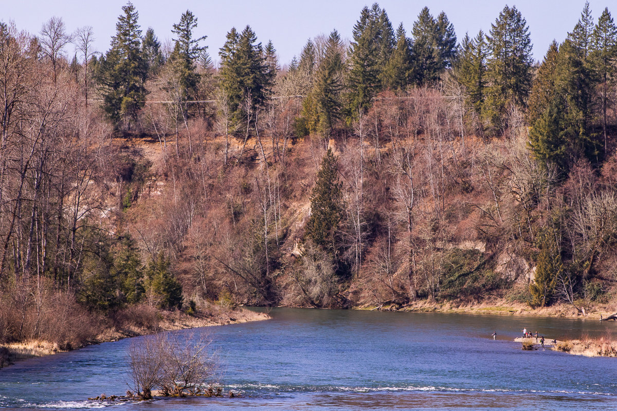 Anglers get in on some early spring fishing along the banks of the Cowlitz River near the Barrier Dam south of Salkum on a sunny Saturday afternoon.