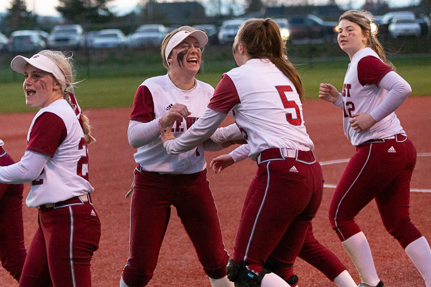 Lena Fragner and Rachel Gray celebrate after W.F. West's 3-2 win over Tumwater on March 22 at Rec Park.