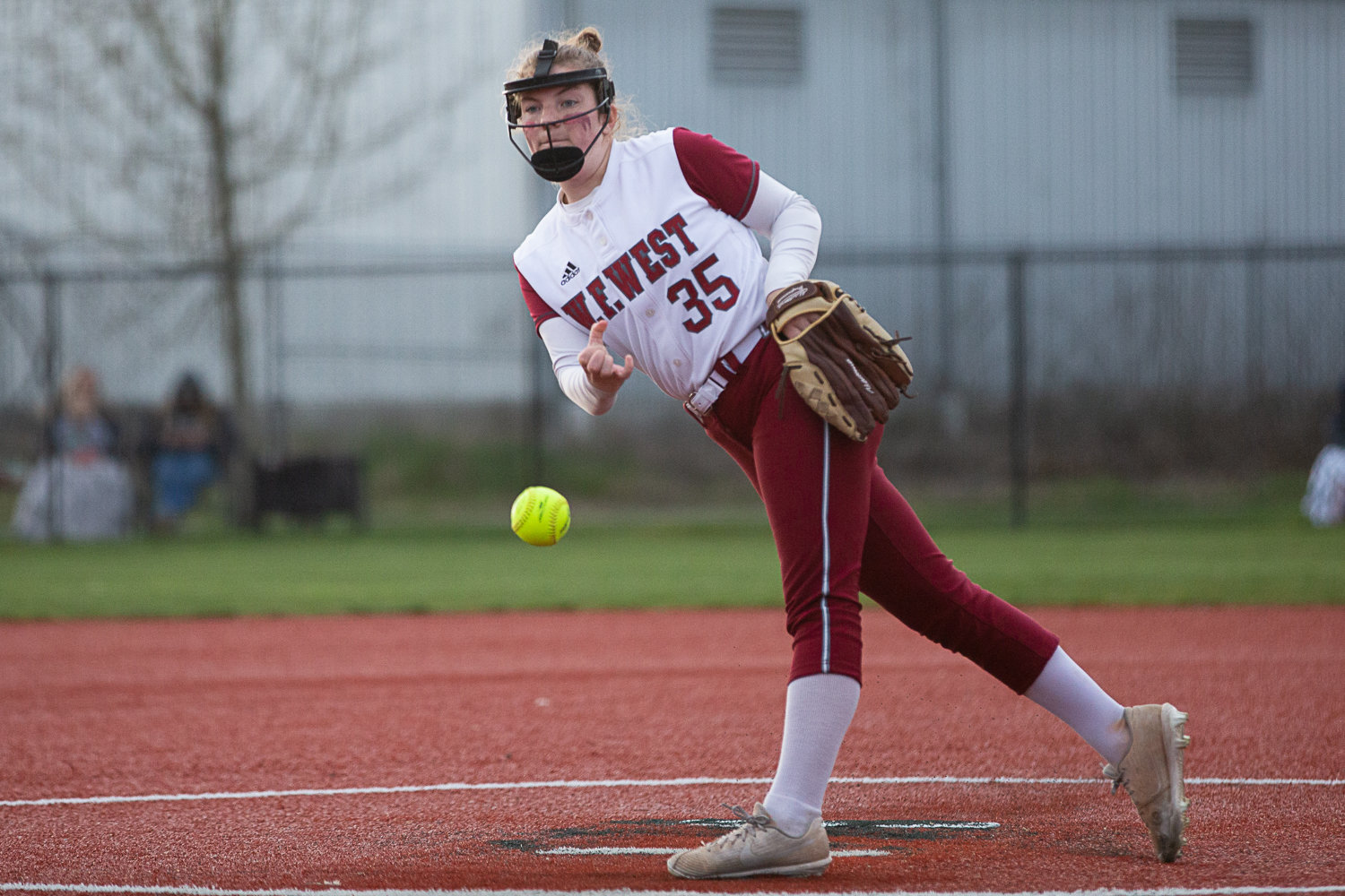 Ella Young throws a pitch during W.F. West's 3-2 win over Tumwater on March 22. Young threw all seven innings, giving up two runs on five hits.