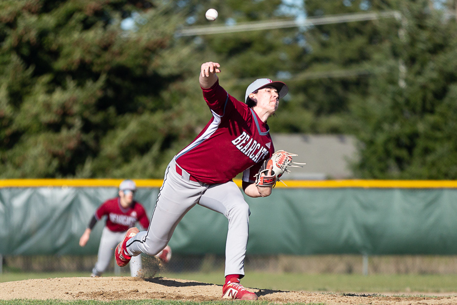 W.F. West's Hunter Lutman tosses a pitch against Rochester at Heinz-Rotter Field March 21.