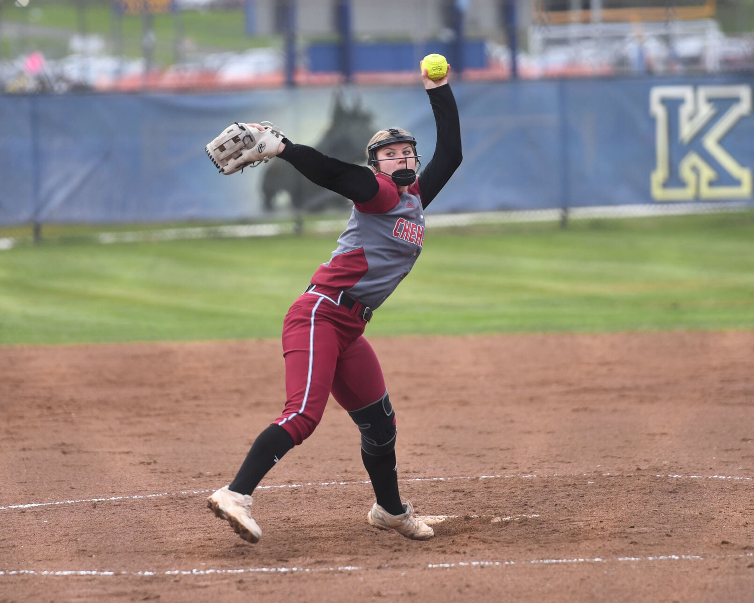 W.F. West’s Staysha Fluetsch pitches against Kelso in Kelso on Monday.