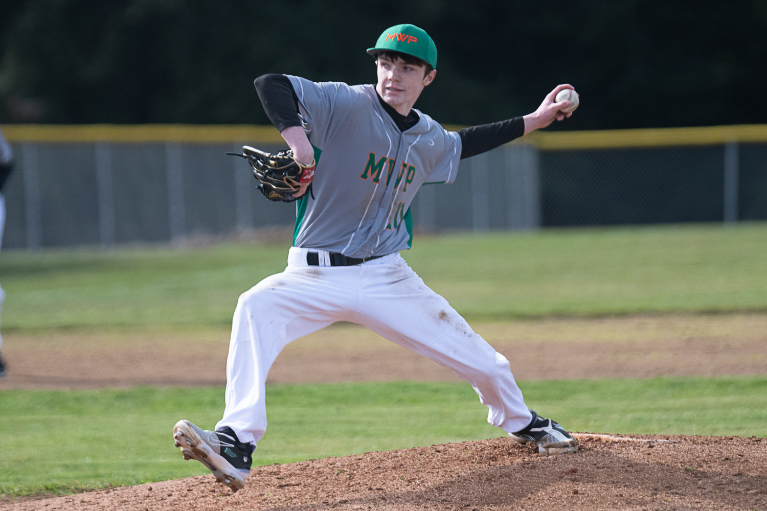 Keaton Thompson fires a pitch during MWP's first game against Winlock on March 27.