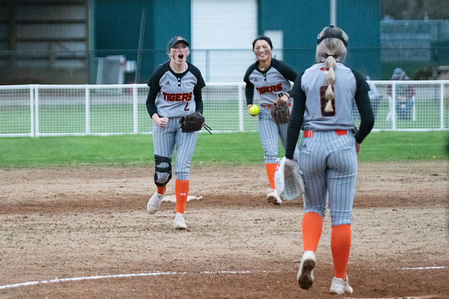 Lauren Wasson celebrates after Makayla Chavez made the final out of Centralia's 5-3 win over W.F. West on March 28.