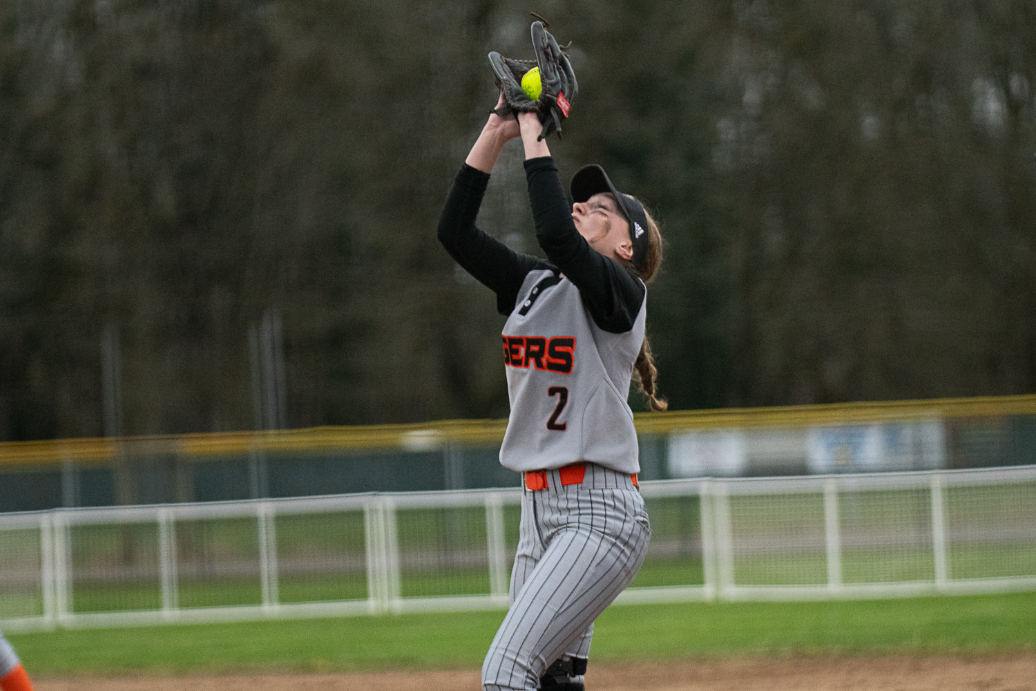 Lauren Wasson comes down with a popup during Centralia's 5-3 win over W.F. West on March 28.