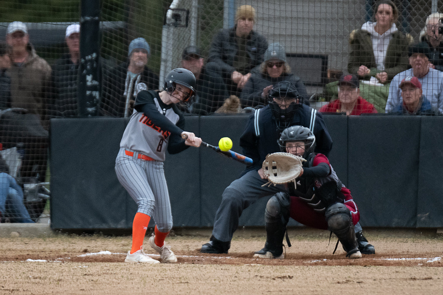 Gracie Schofield drills a 2-RBI double to deep center to give Centralia the lead in its 5-3 win over W.F. West on March 28.