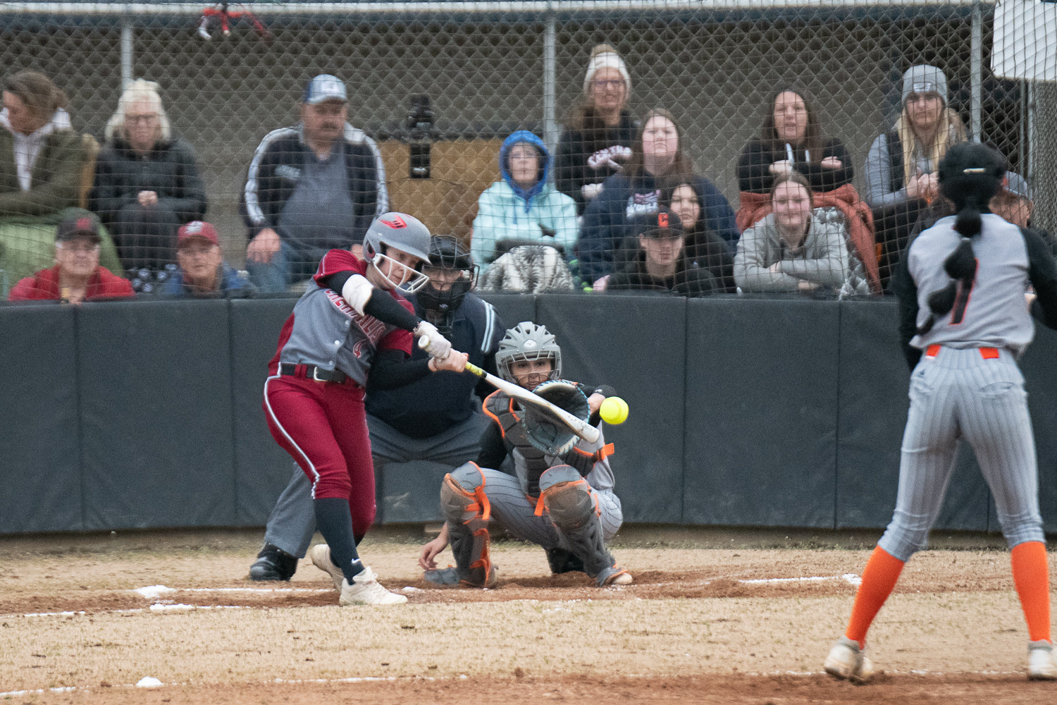 Lena Fragner smacks a 2-RBI single the other way in the second inning of W.F. West's 5-3 loss to Centralia on March 28.