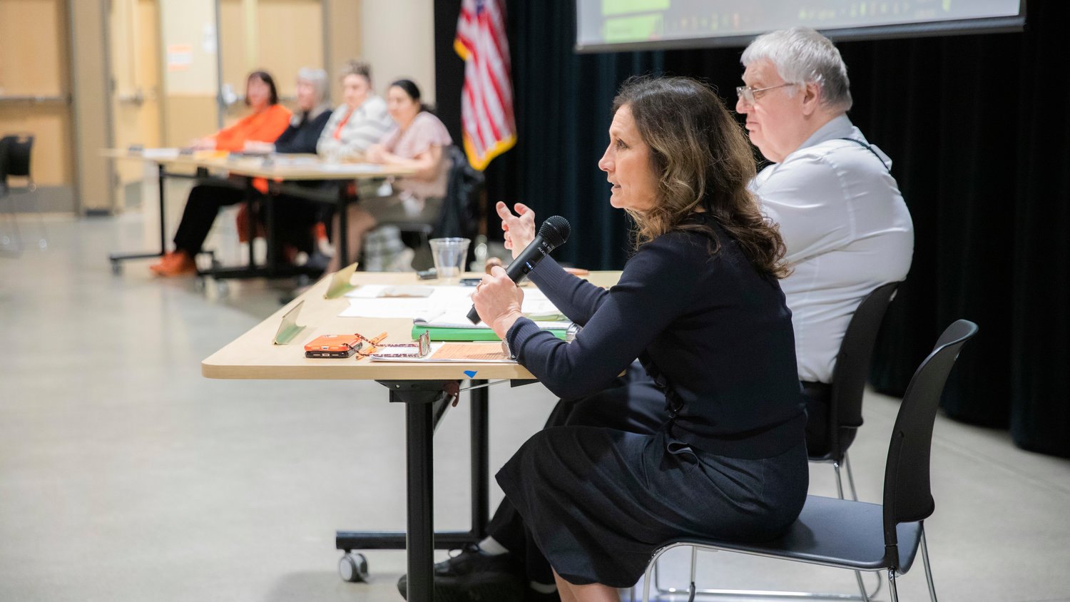 Centralia Superintendent Lisa Grant answers questions about the levy during a school board meeting Tuesday evening at Centralia High School.