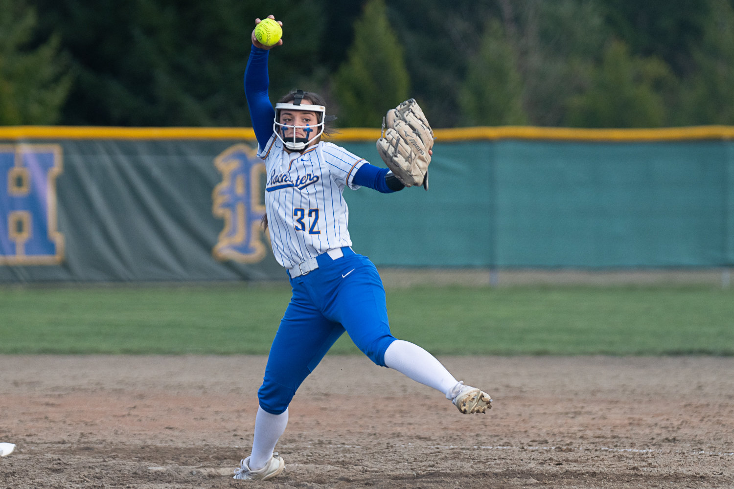 Layna Demers winds and fires during Rochester's 5-3 loss to Tumwater on March 29.