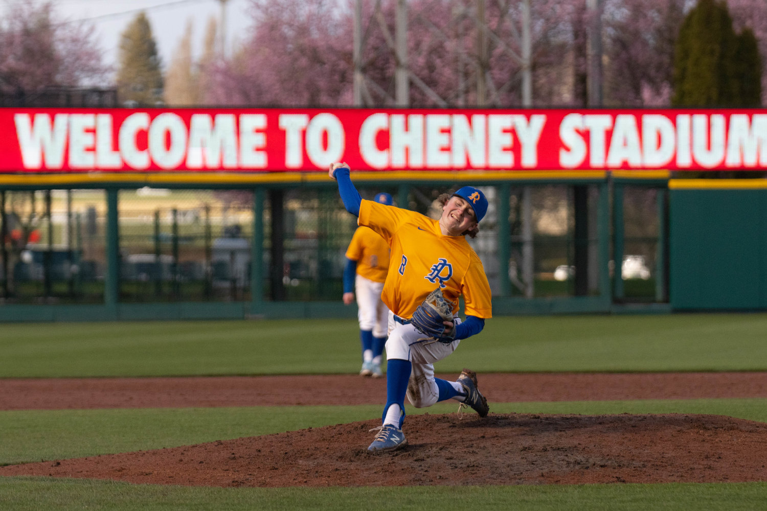 Hyde Parrish throws a pitch during Rochester's 11-7 win over Tenino on April 1 at Cheney Stadium.