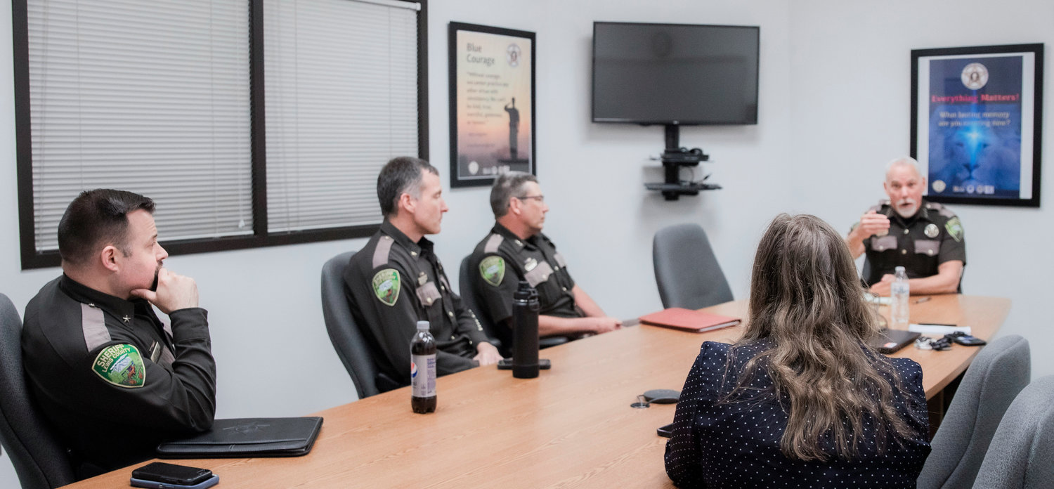 On Wednesday at the Lewis County Law and Justice Center, Chronicle reporter Emily Fitzgerald interviews the Lewis County Sheriff’s Office leadership team on the Aron Christensen case, where a Portland man who was killed alongside his dog on a trail near Packwood in August 2022.