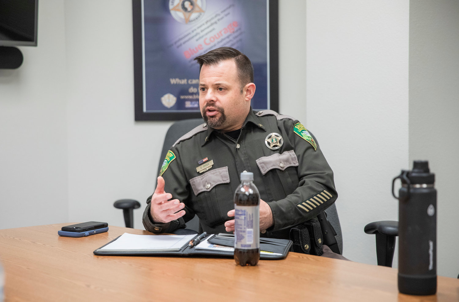 Lewis County Sheriff’s Office Field Operations Chief Dusty Breen describes his role as a public information officer during a Wednesday interview in Chehalis.