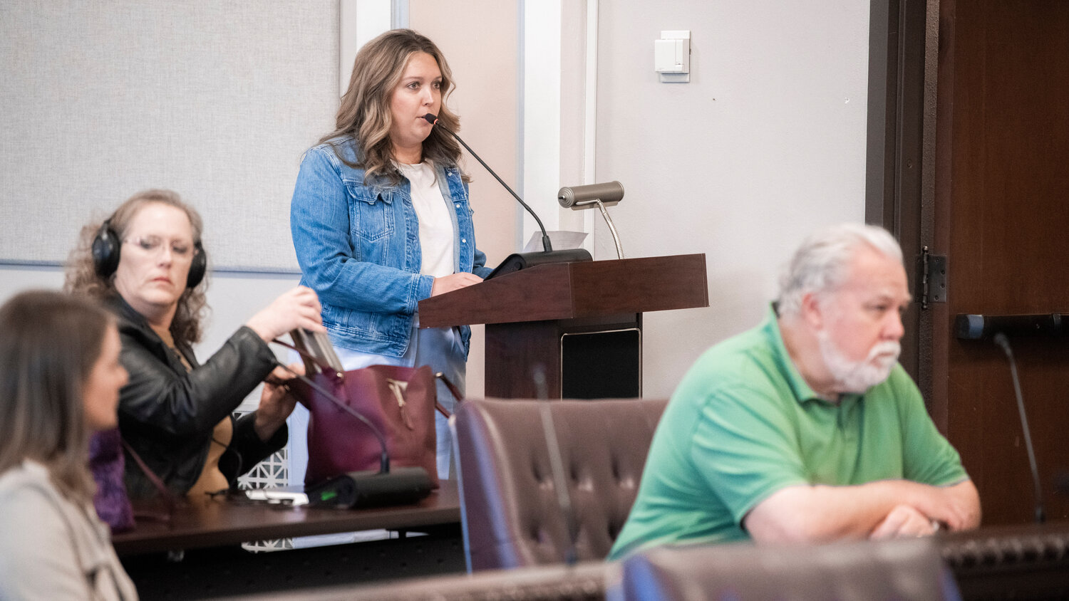 Kelsi Hamilton discusses the Lewis County Sheriff’s Office during a meeting with commissioners at the Lewis County Courthouse in Chehalis on Tuesday.