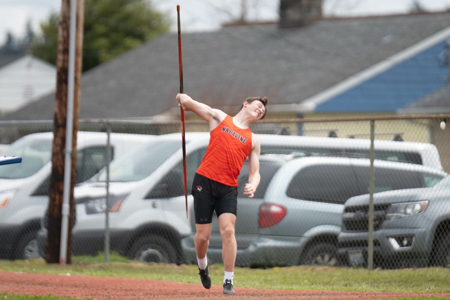 Colin Shields throws the javelin at the Chehalis Activator on April 22.
