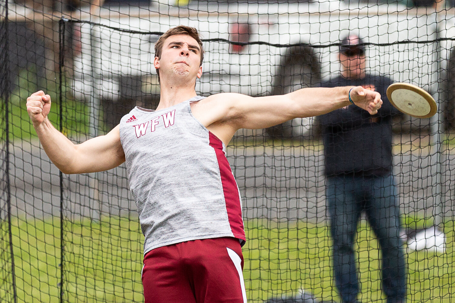 W.F. West's Caleb Busse competes in the discus at the Chehalis Activators Classic April 22 at W.F. West.