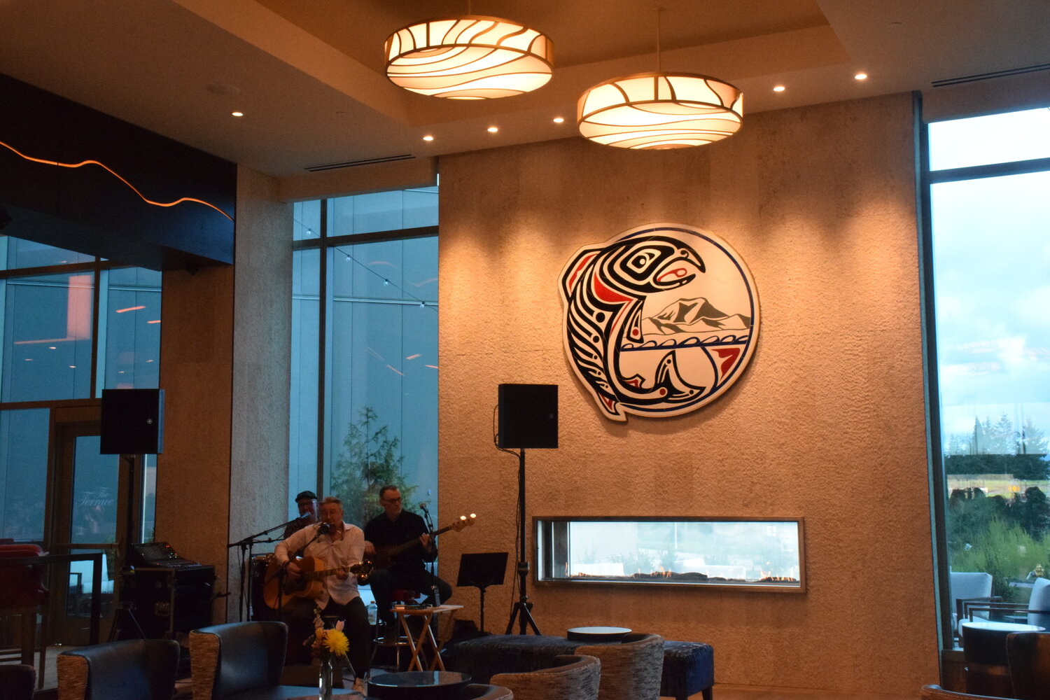 A band plays in the lobby of the newly-opened hotel at ilani following a ribbon cutting ceremony April 24.