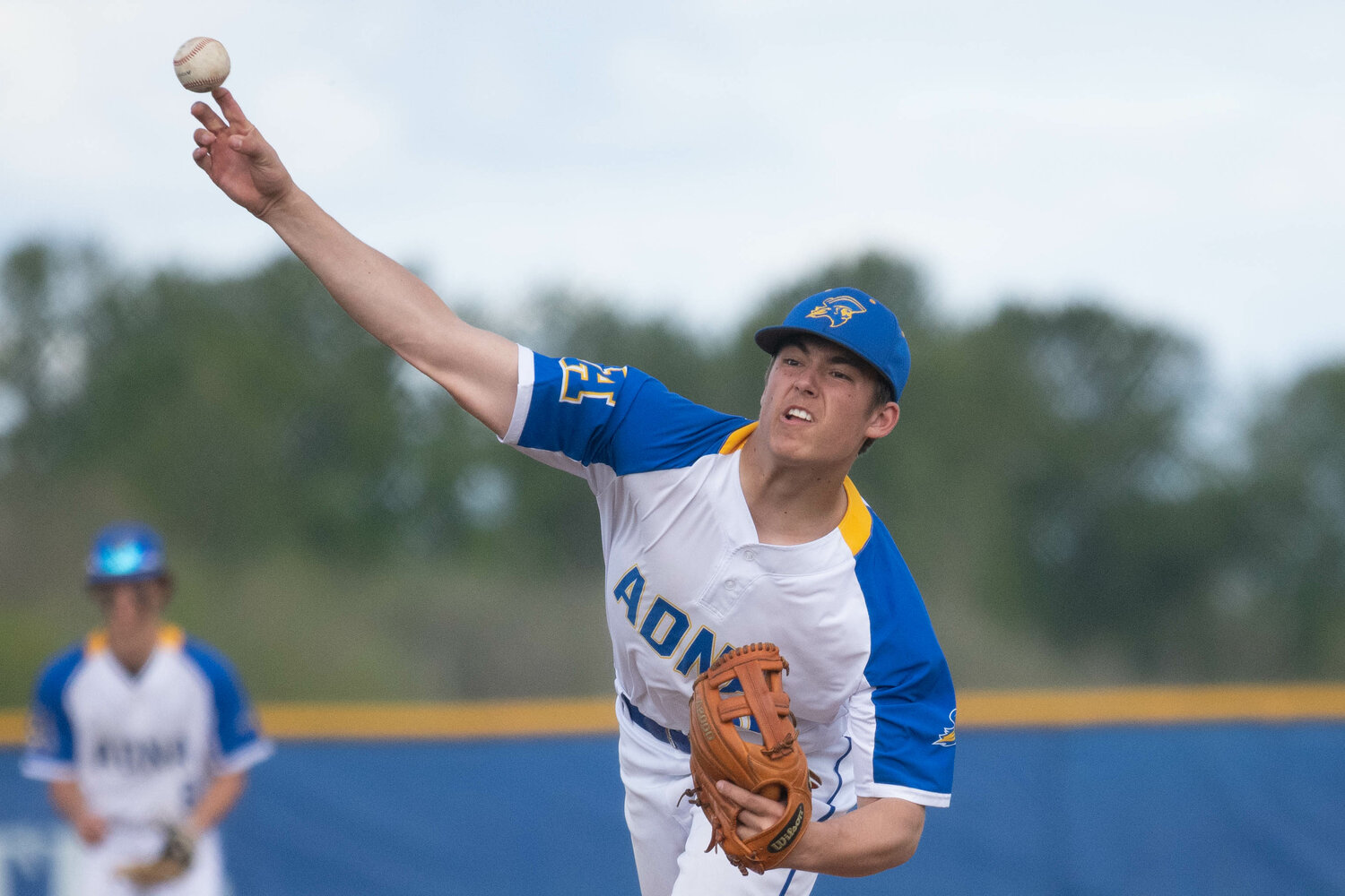 Asher Guerrero throws a pitch during Adna's 15-5 loss to Toutle Lake in the 2B District 4 tournament semifinals, in Adna on May 9.