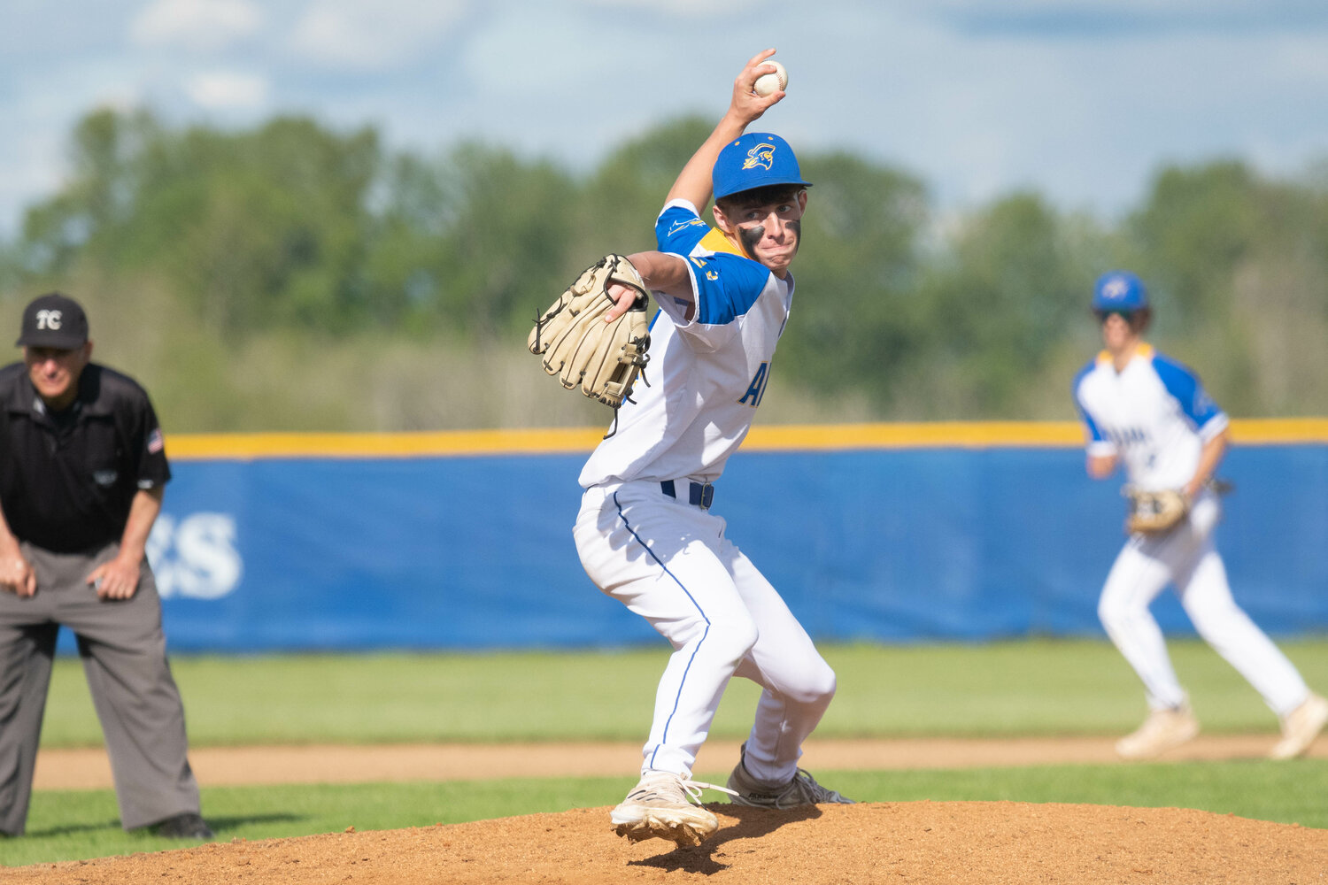 Cameron Nakano throws a pitch during Adna's 15-5 loss to Toutle Lake in the 2B District 4 tournament semifinals, in Adna on May 9.