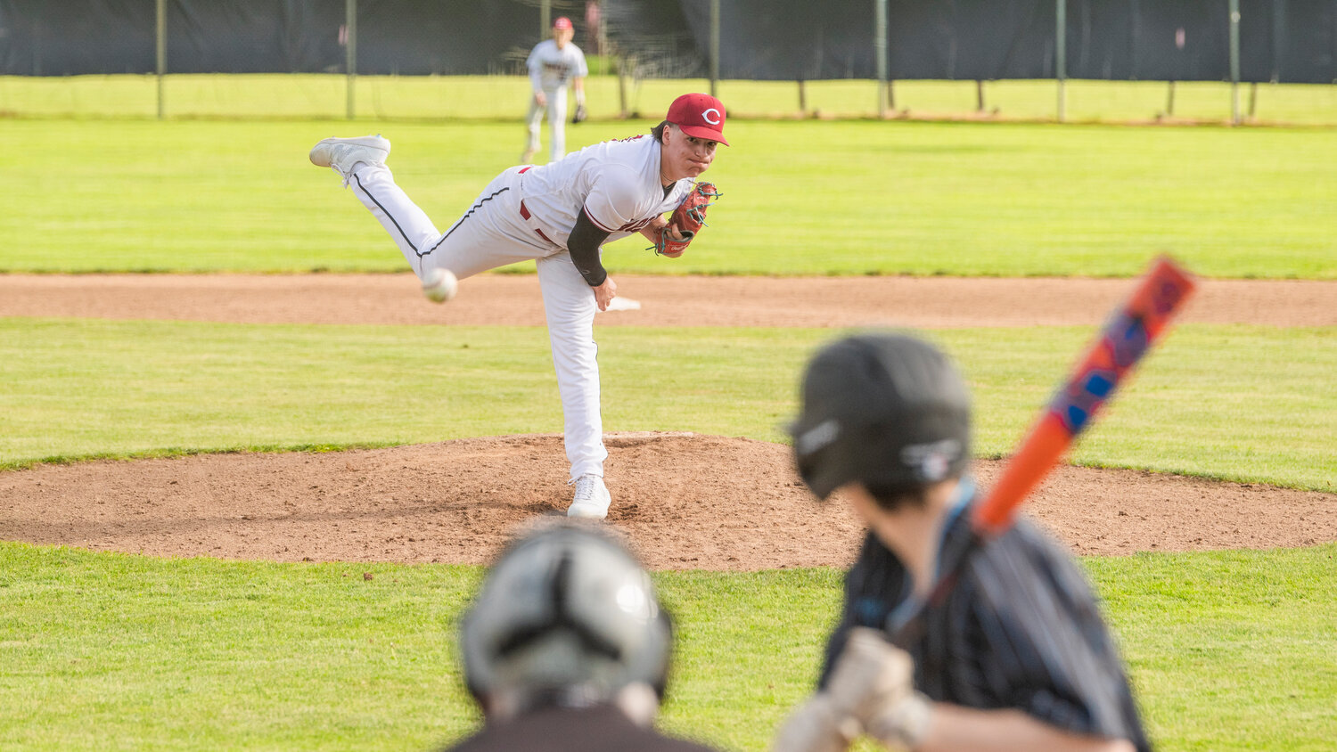 W.F. West’s Riggs Westlund (11) throws a pitch during a game against Mark Morris at Bearcat Stadium in Chehalis on Tuesday, May 9.