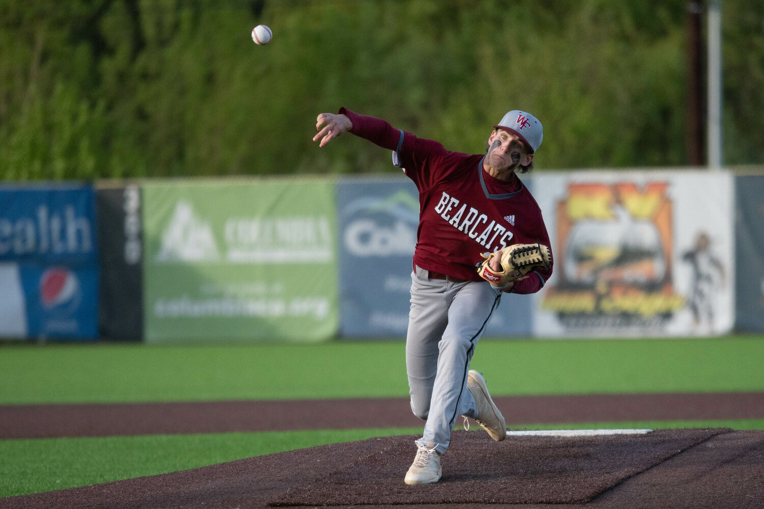 Braden Jones throws a pitch during W.F. West's 9-0 win over Ridgefield in the 2A District 4 Tournament semifinals, May 10 at the RORC.