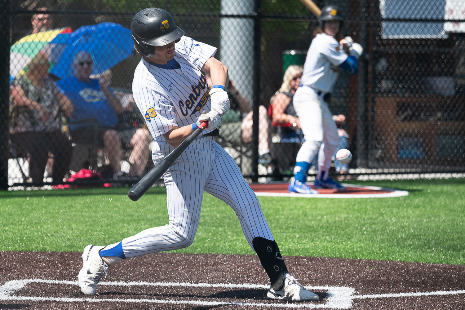 Jaden Fulsher makes contact during Centralia College's first game against LCC on May 12.