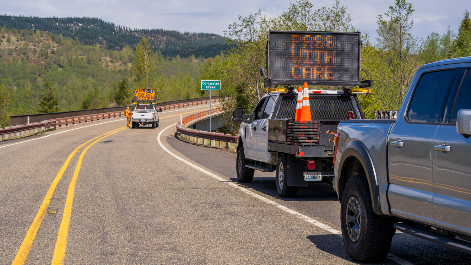 Washington State Department of Transportation and members of the Washington State Patrol respond to the scene of a landslide along Spirit Lake Highway on Monday, May 15.