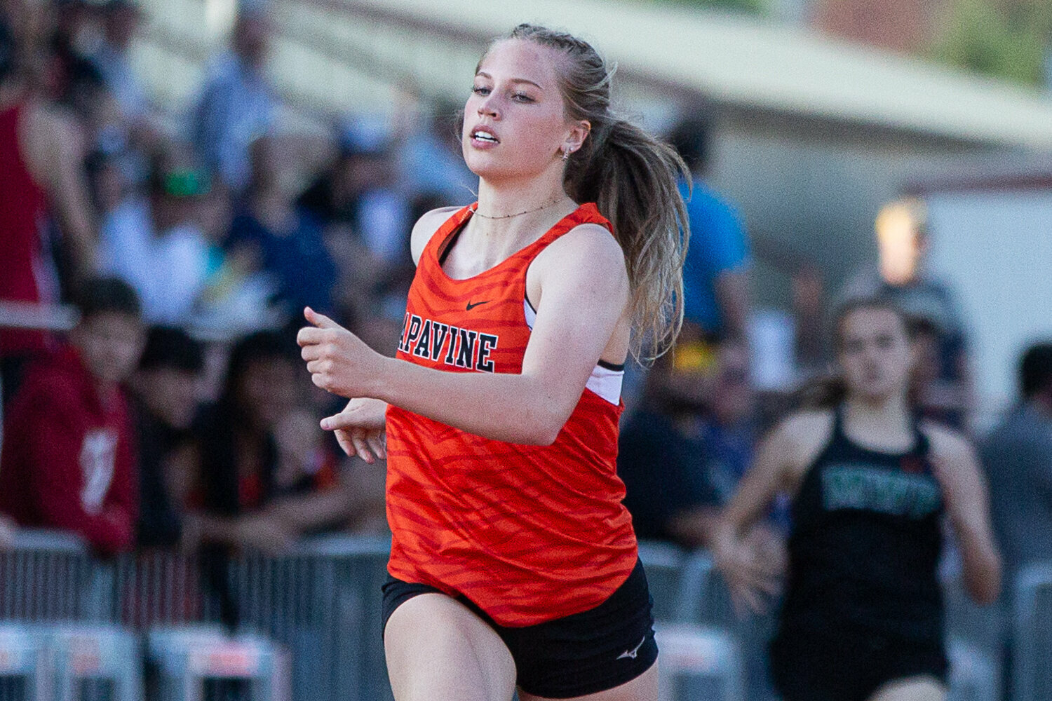 Napavine's Morgan Hamilton crosses the finish line in the 400-meter dash May 19 at W.F. West in the 2B District 4 Championships.