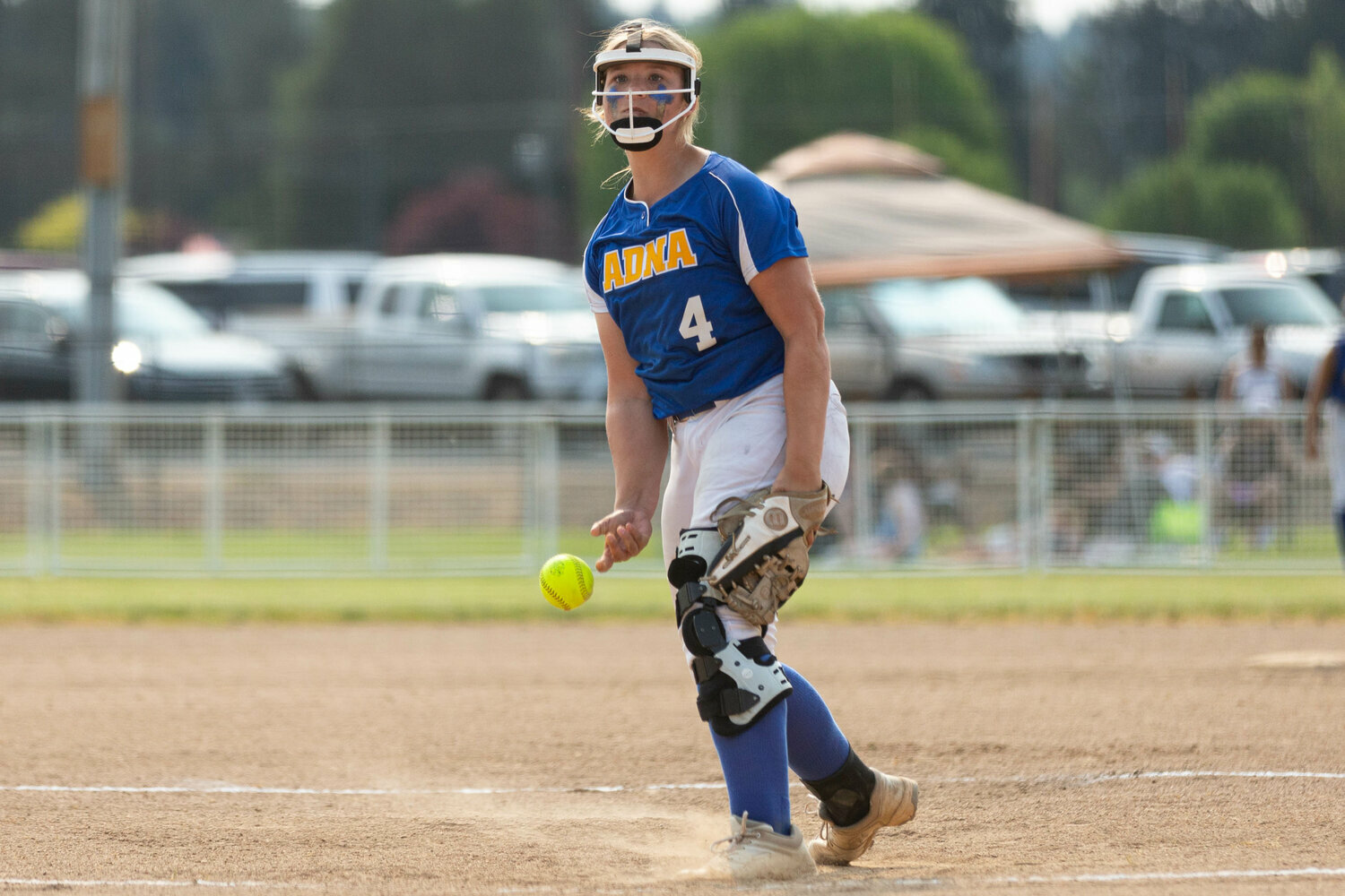 Adna pitcher Ava Simms releases a pitch against Forks in the 2B District 4 semifinals at Borst Park in Centralia May 17.