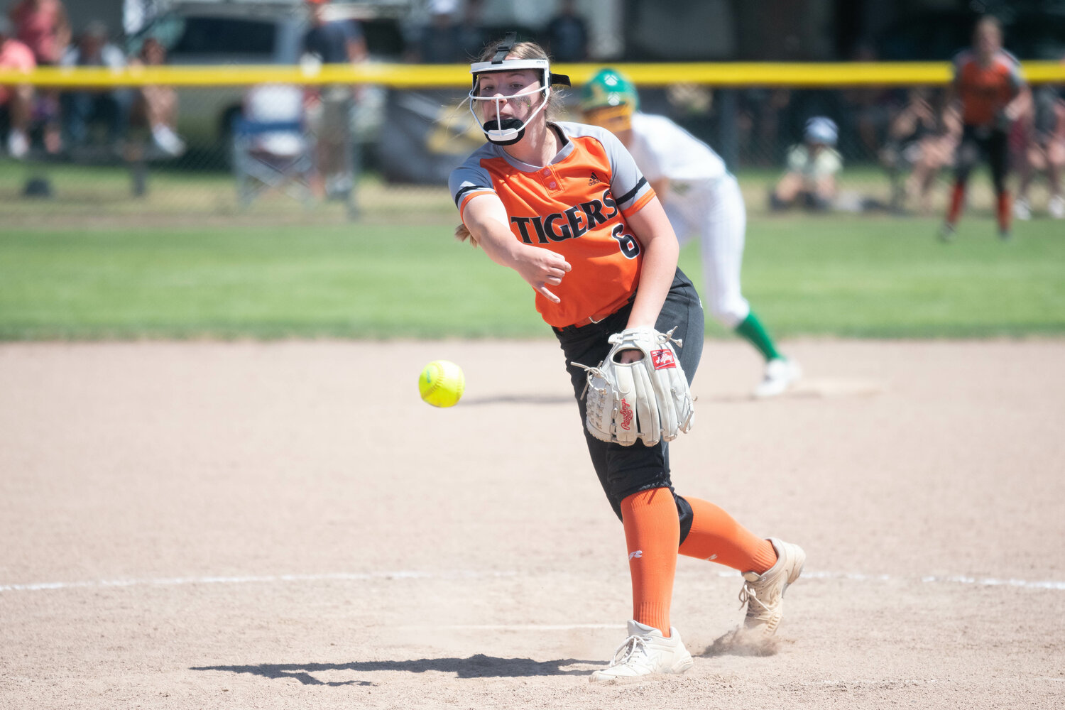 Hollynn Wakefield throws a pitch during Centralia's 5-4 loss to Lynden in the first round of the 2A state tournament, May 26 in Selah.