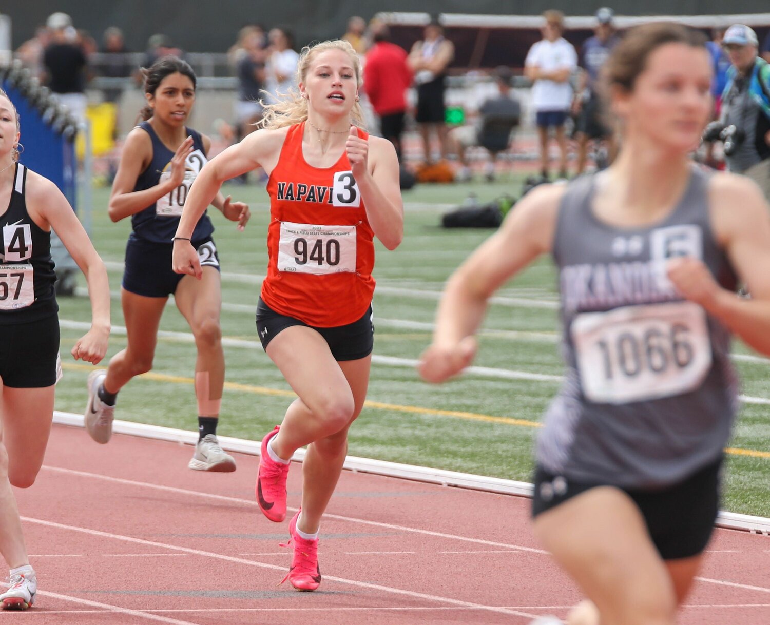 Napavine's Morgan Hamilton runs in the 400-meter finals at the 2B state championships, in Yakima on May 27.