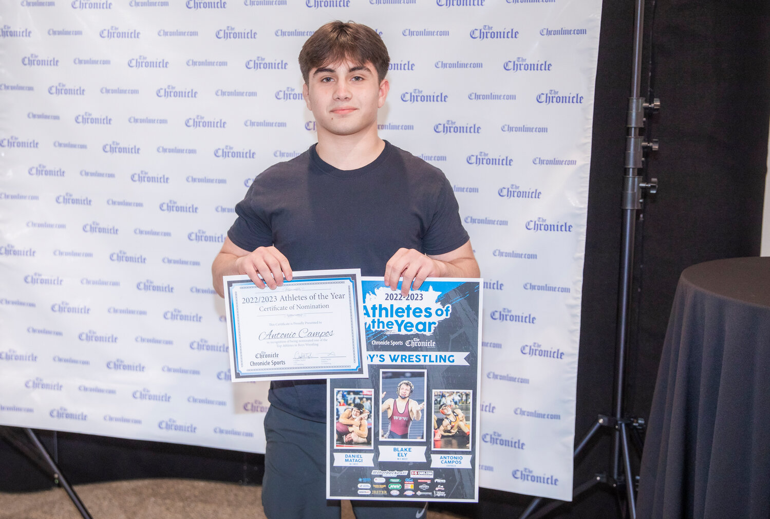 Centralia wrestler Antonio Campos poses for a photo Tuesday evening during the “Athletes of the Year” banquet at the Jester Auto Museum. The Tiger had another strong season, getting all the way to the state title match at 120 pounds to finish second in the state.