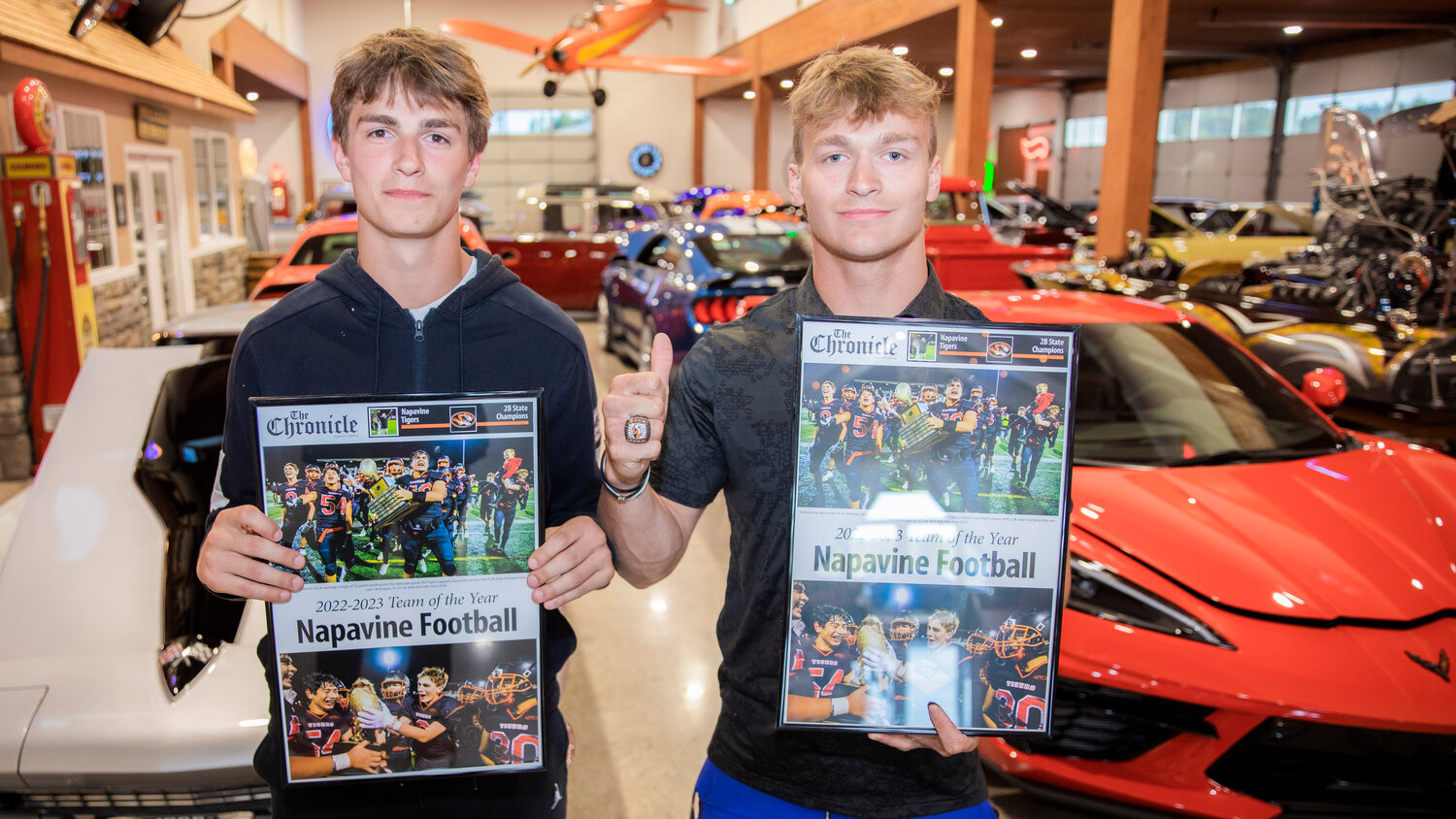 Napavine’s James Grose and Max O’Neill accepted the “Team of the Year” award for Napavine Football after outscoring opponents by an average margin of 52 points leading to the state title game where they avenged a previous defeat to claim the 2B State Championship over Okanogan last December.