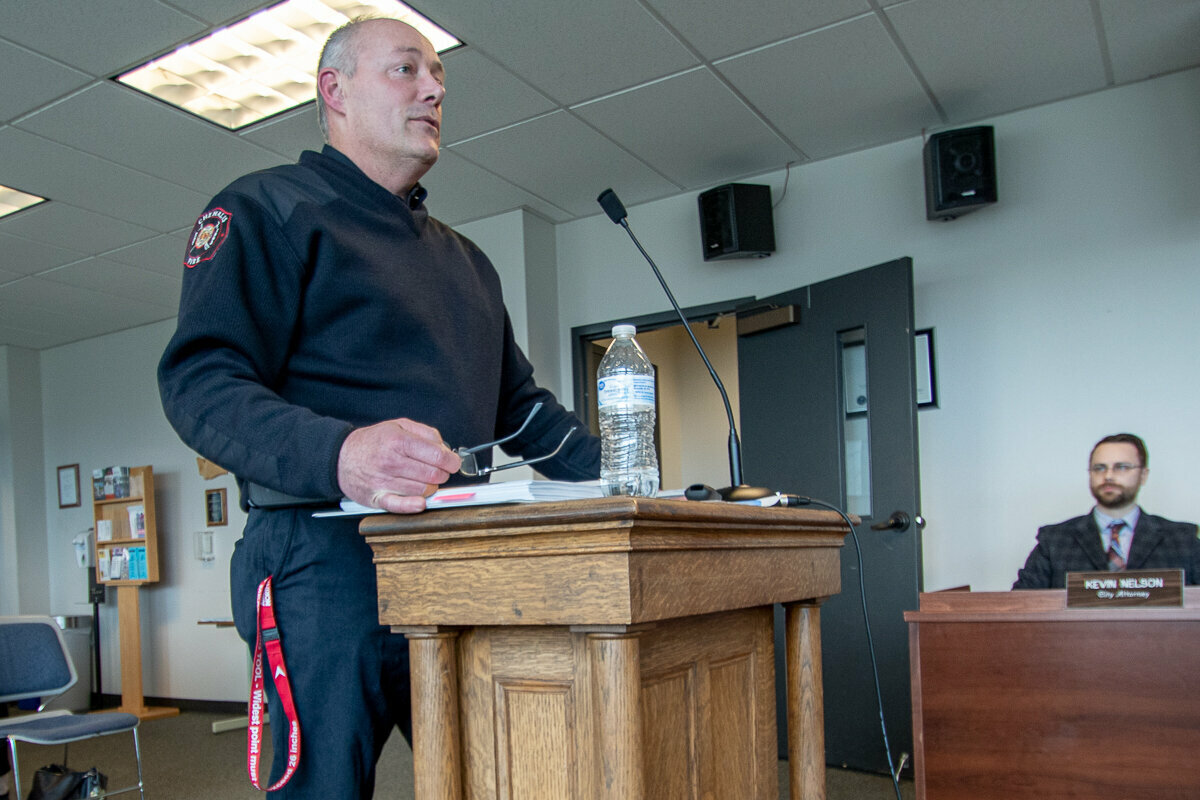 Adam Fulbright, the new chief of the Chehalis Fire Department, speaks to the Chehalis City Council last month.