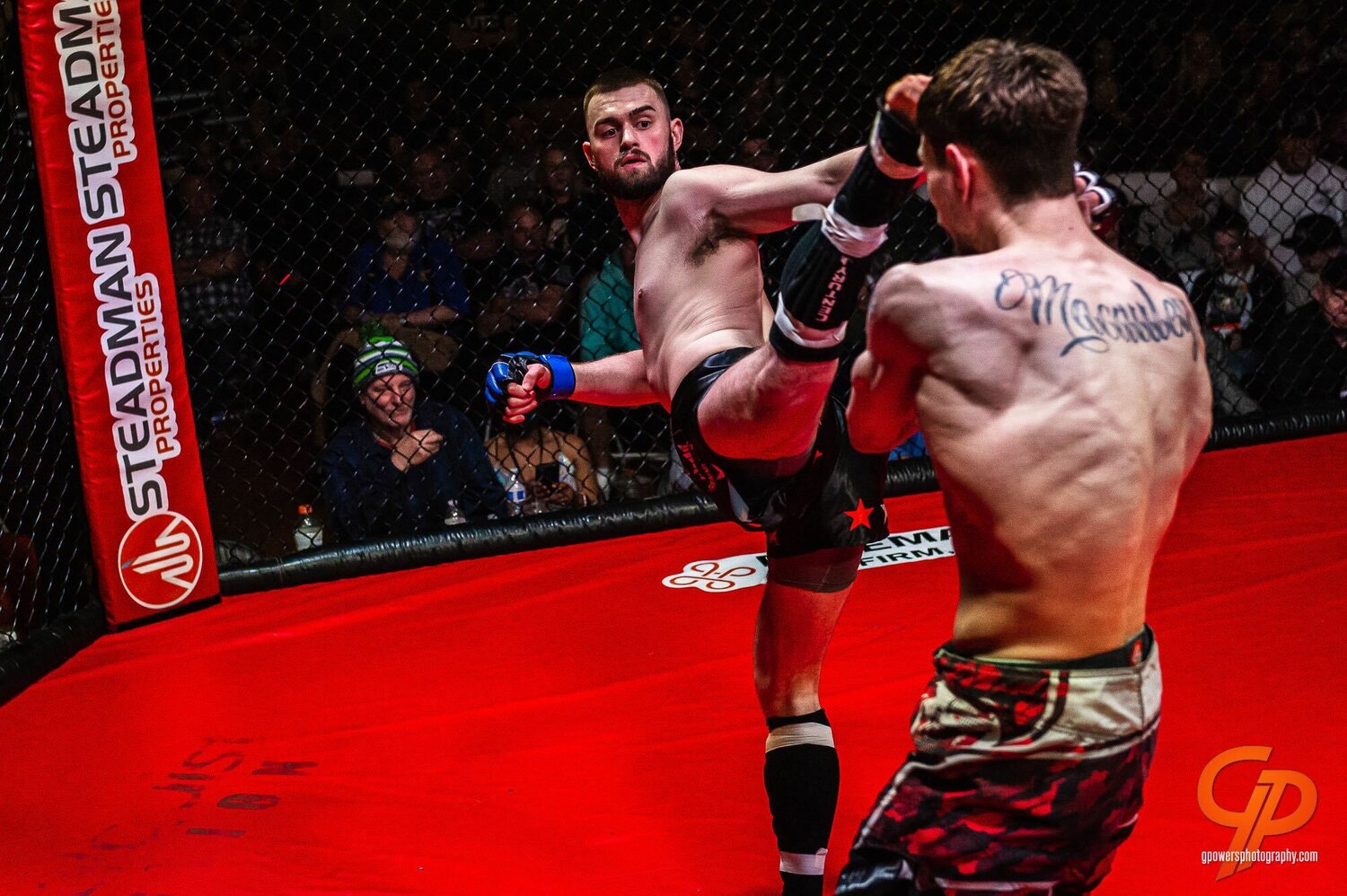 Tanner Rigdon delivers a kick during a recent MMA fight in this photo provided by Gavin Powers of G. Powers Photography.