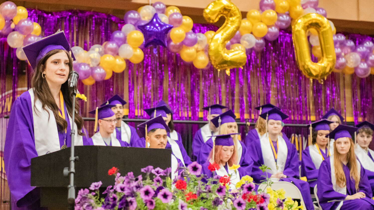 Marking the start of the celebration for Onalaska High School’s graduating class of 2023 on Friday night, Ryeann Donkersley shares a poem.