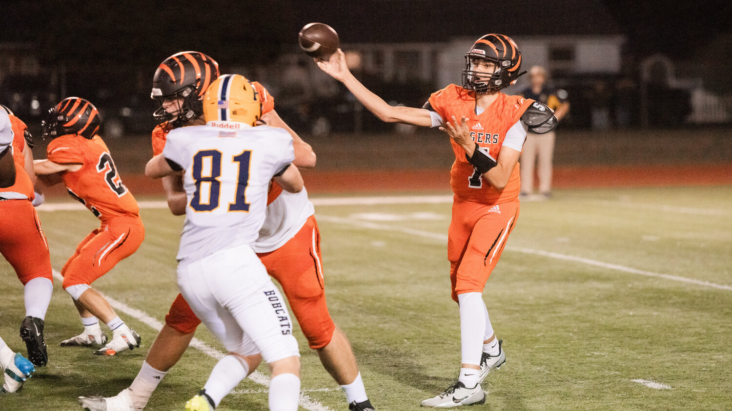 Terrell Sanders fires a pass during Centralia's loss against Aberdeen on Sept. 15.
