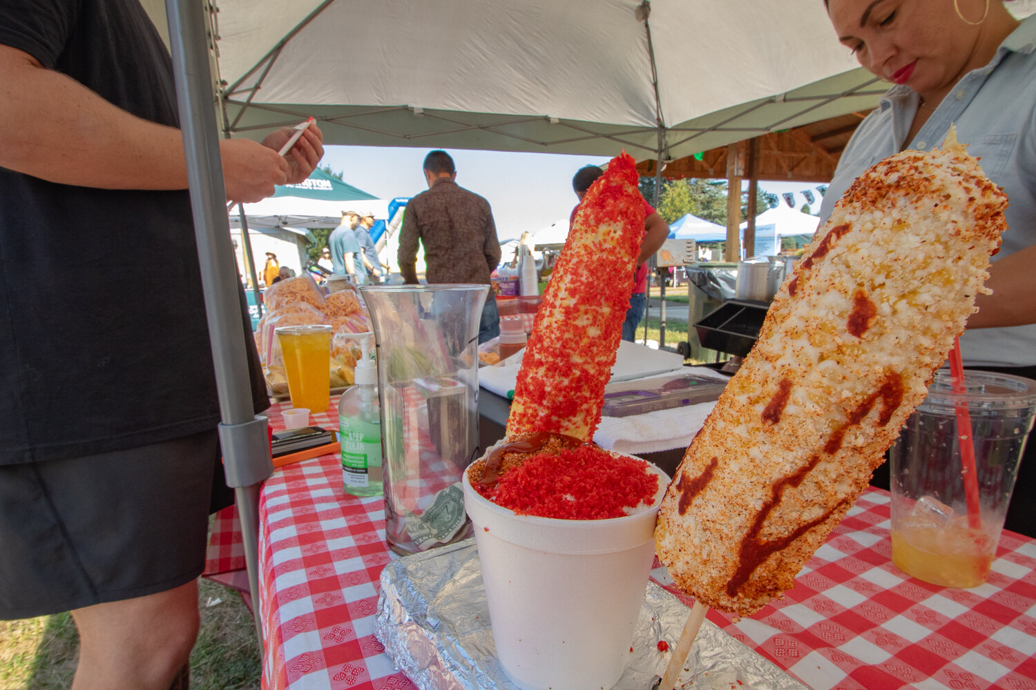Elote is displayed in a vendor booth at the Mexican Independence Day celebration at Klickitat Prairie Park on Saturday, Sept. 16 in Mossyrock.
