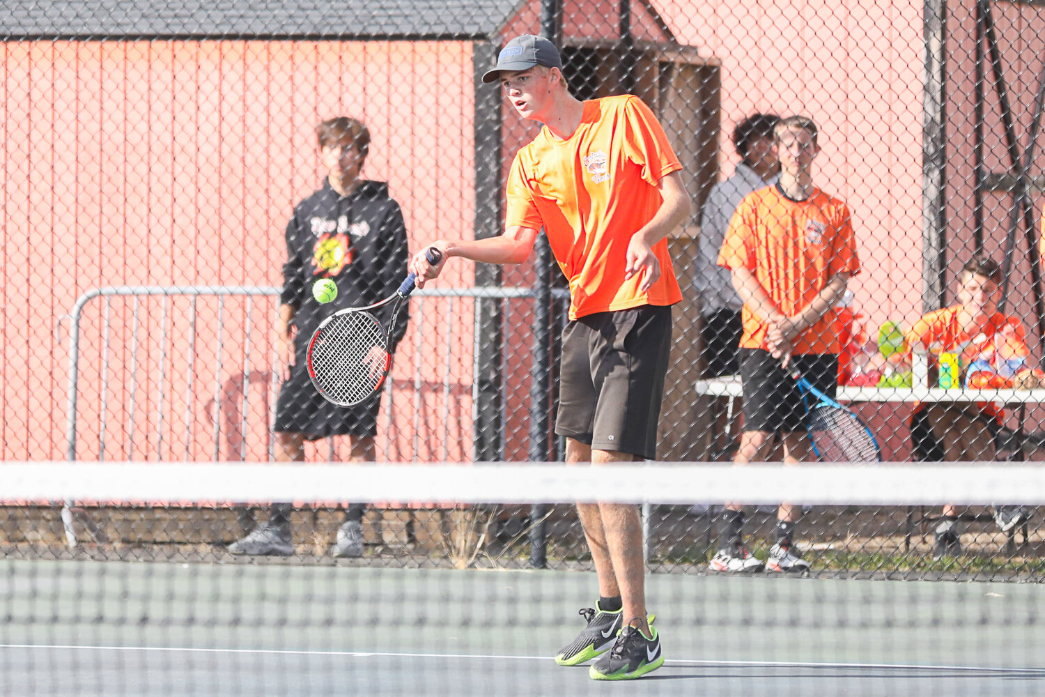 Centralia's Jacoby Corwin hits a forehand during the Tigers' match against Tumwater on Sept. 20.