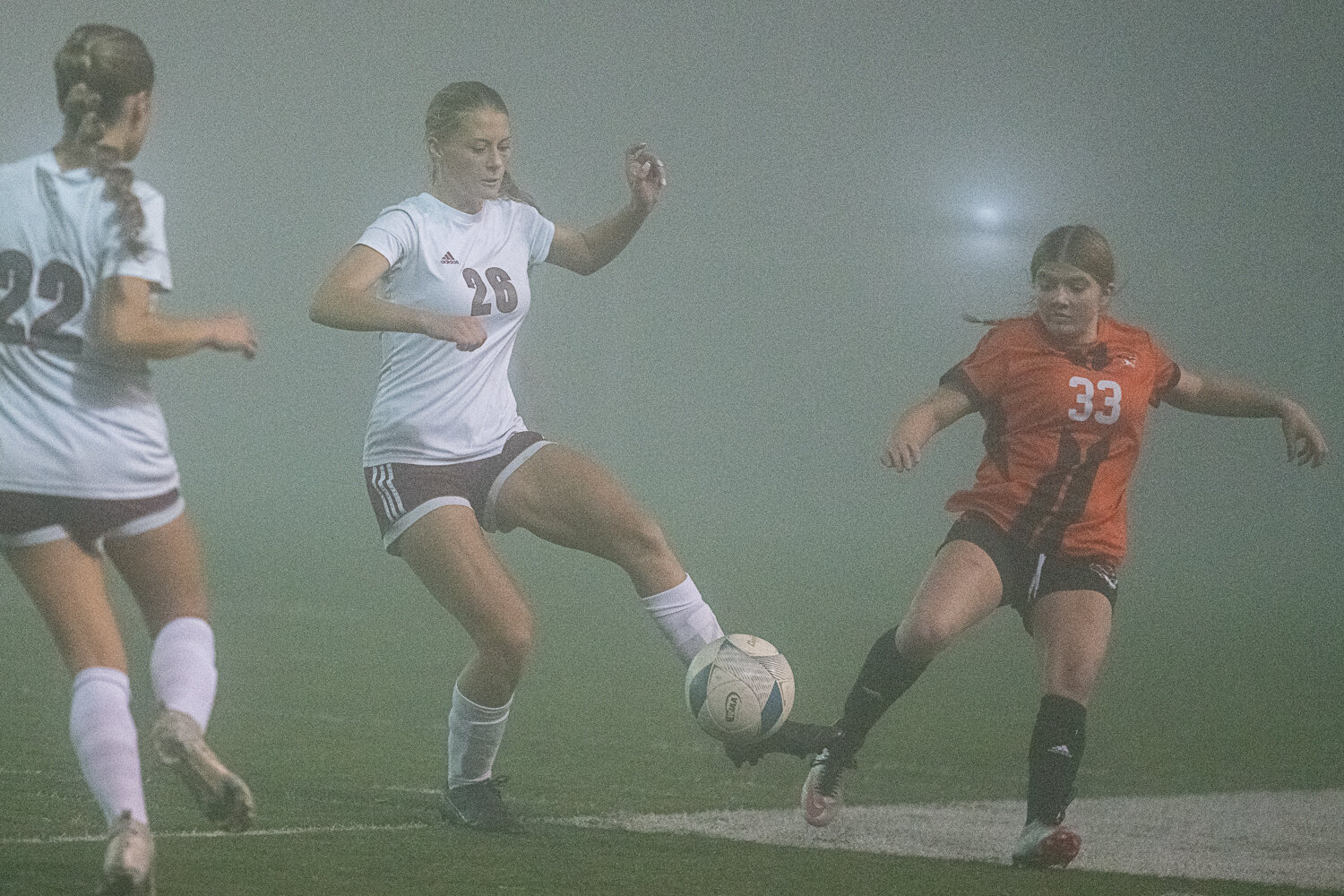 W.F. West's Elizabeth Mittge and Centralia's Eva Reinitz battle for the ball during the first half of the Bearcats' 1-0 win over the Tigers on Oct. 17.