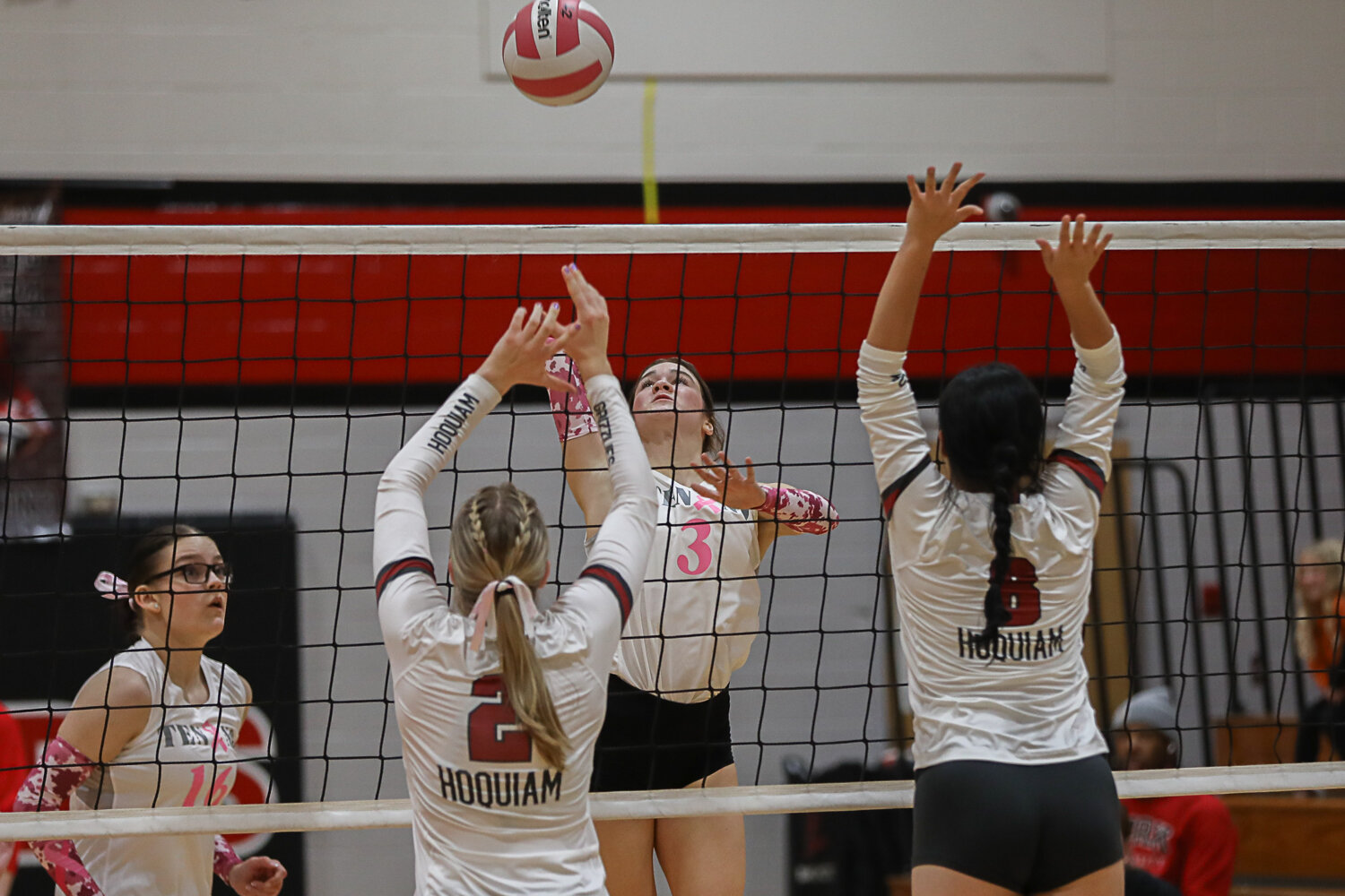 Brooke Bratton winds up to swing during Tenino's four-set loss to Hoquiam on Oct. 24.