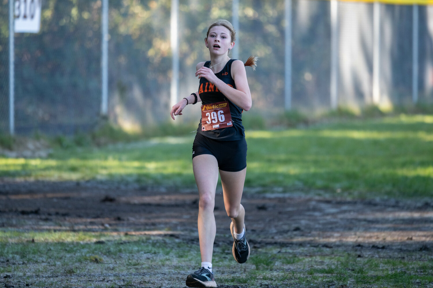 Rayanna Wisner finishes third in the girls' race at the 1B/2B District 4 cross country championship meet on Oct. 28 in Rainier.