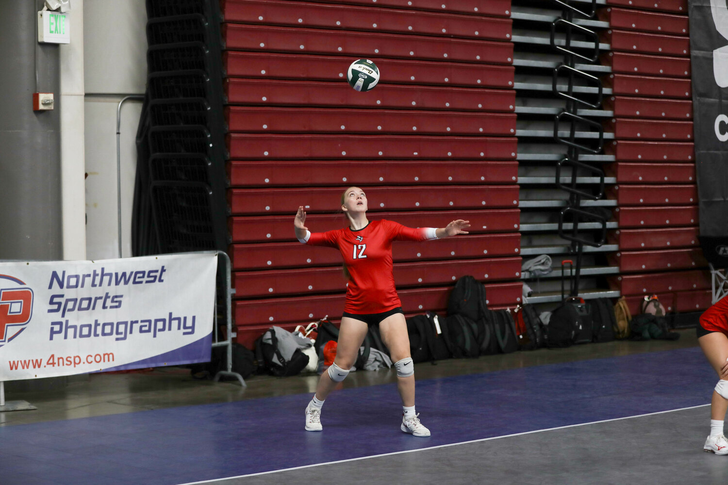 Delaney Marshall serves during Mossyrock's first-round win at the state tournament on Nov. 8 in Yakima.
