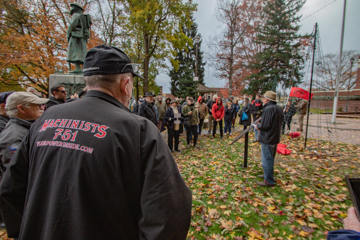 Approximately 50 union members from throughout the region attended the dedication ceremony on Saturday, Nov. 11, for a bronze plaque memorializing the IWW union victims of the Centralia Tragedy of 1919.