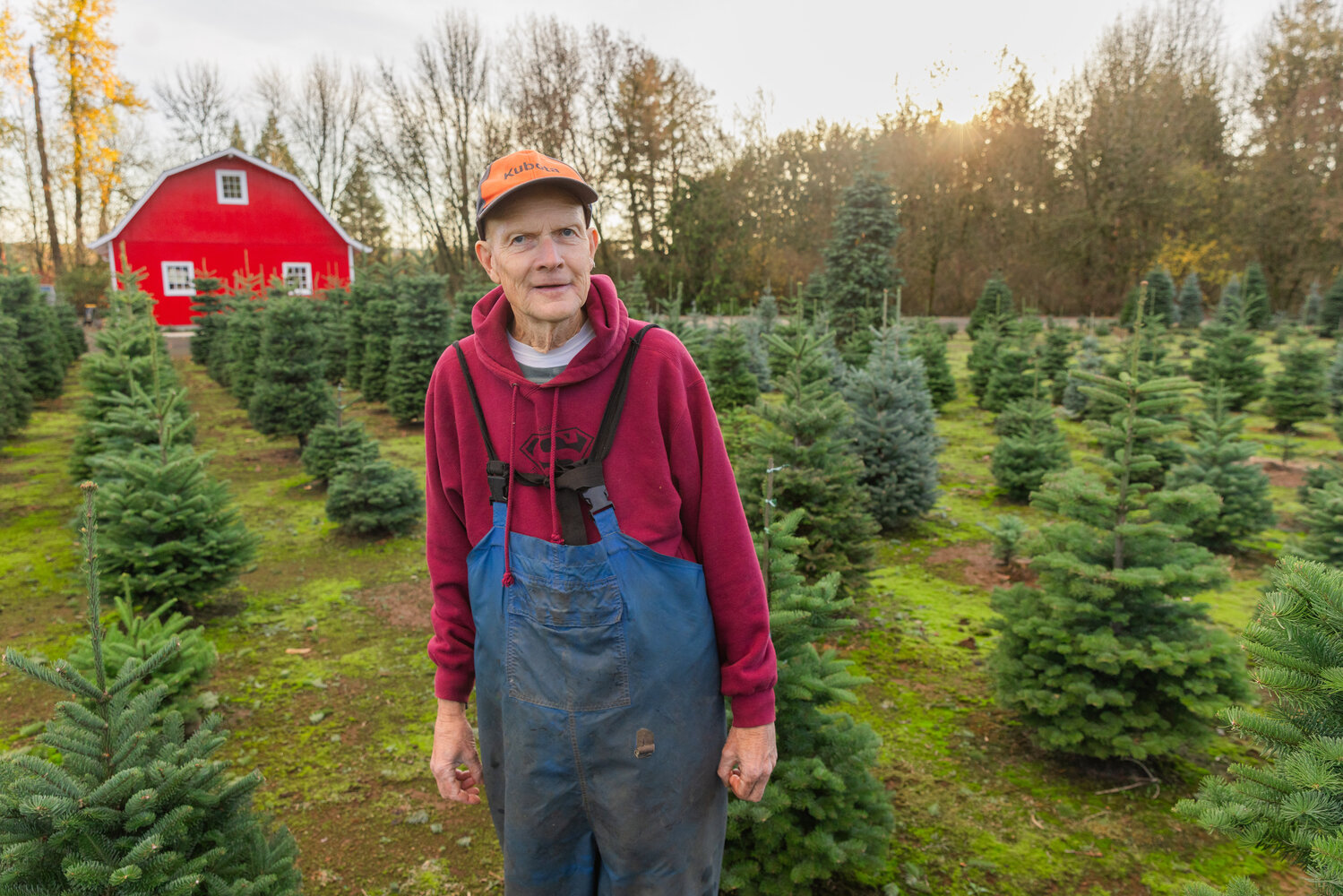 Don Tapio smiles for a photo at the Christmas Valley Tree Farm in Rochester on Monday featuring a bright red barn and a variety of tree species Monday, Nov. 13.