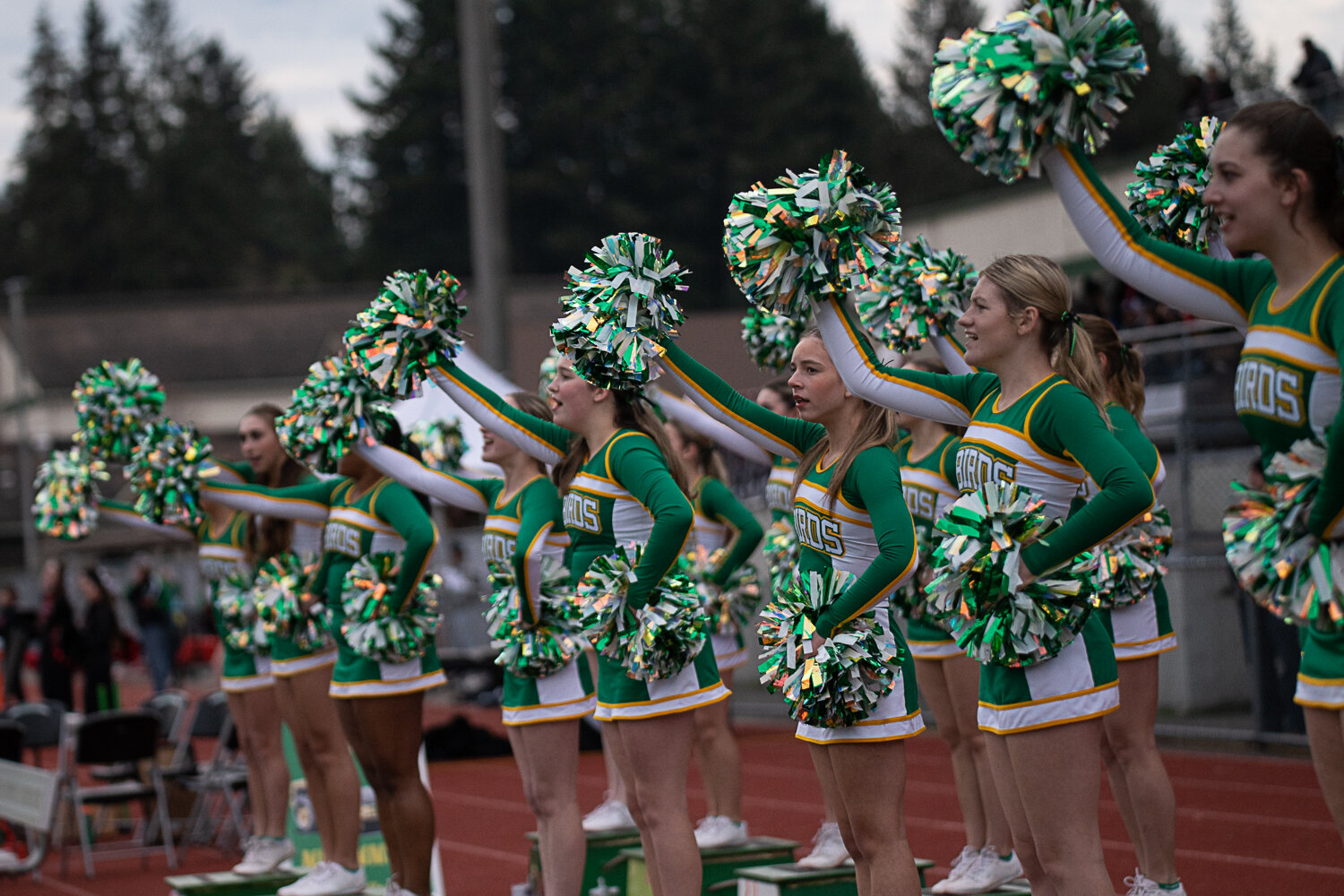 The Tumwater cheerleaders perform a routine during Tumwater's 42-6 win over Clarkston in the 2A quarterfinals in Tumwater on Nov. 18.