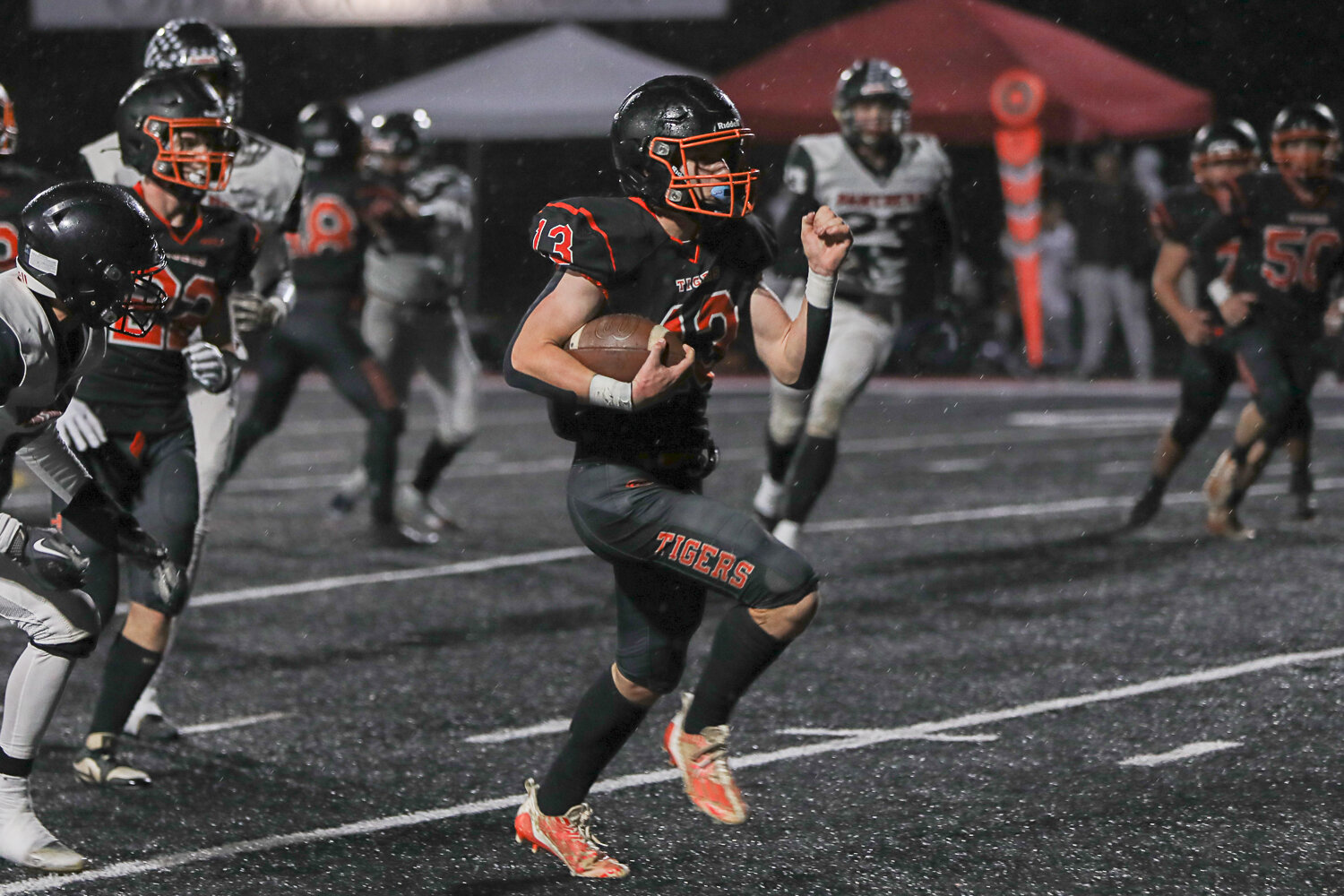 Conner Holmes rushes down field during a 43-14 Napavine win over River View on Nov. 18.