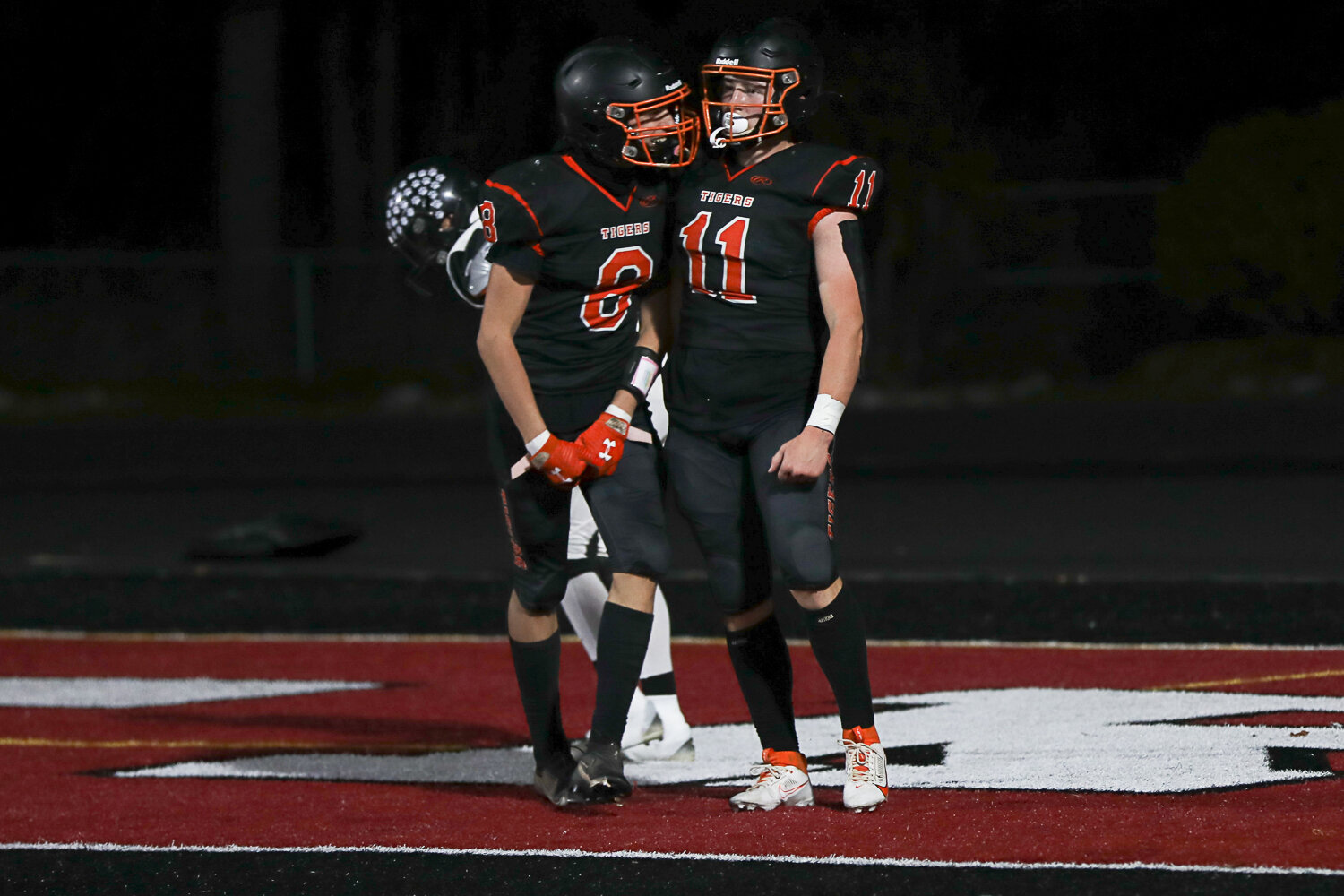Colin Shields and James Grose celebrate a touchdown during a 43-14 Napavine win over River View on Nov. 18.