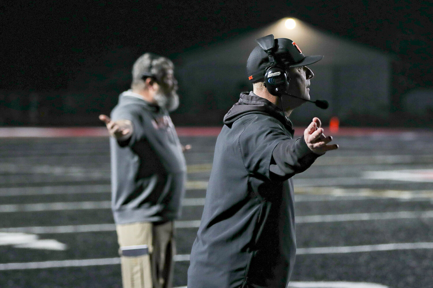 Napavine head coach Josh Fay instructs his players during a 43-14 win over River View on Nov. 18.