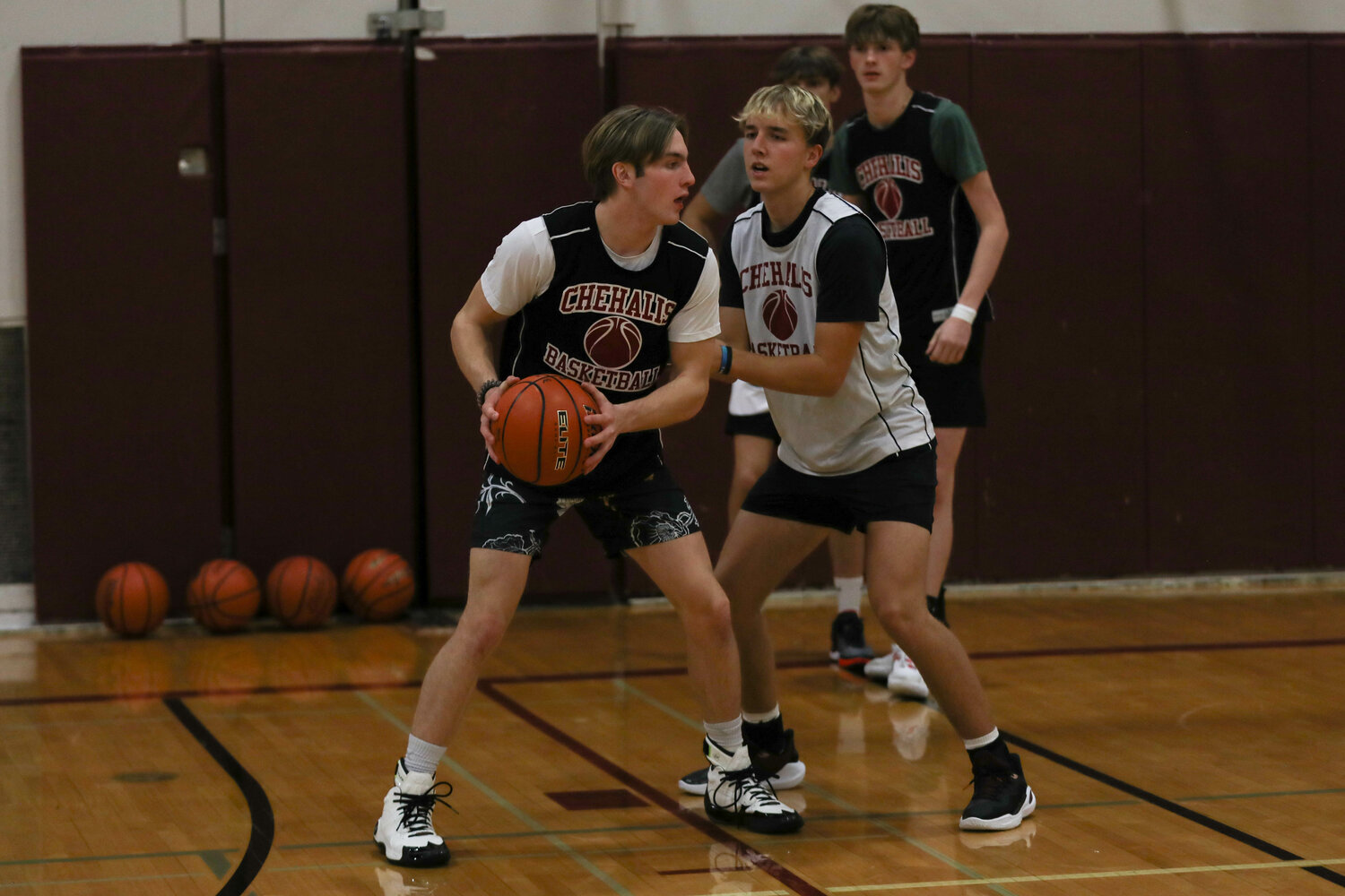 Weston Potter guards Lucas Hoff during a drill in W.F. West's practice on Nov. 21.
