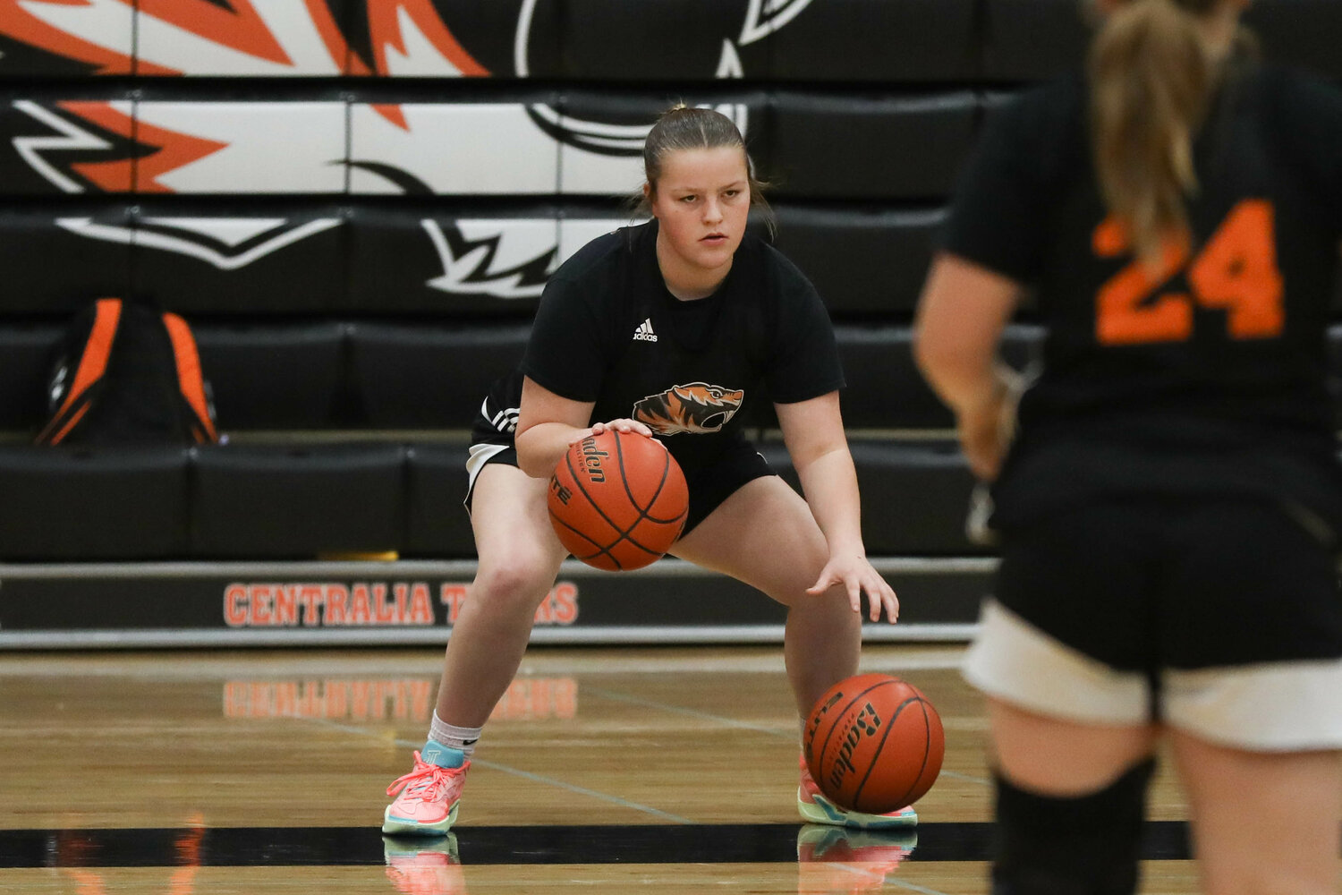 Payton Baumel warms up before Centralia's practice on Nov. 20.